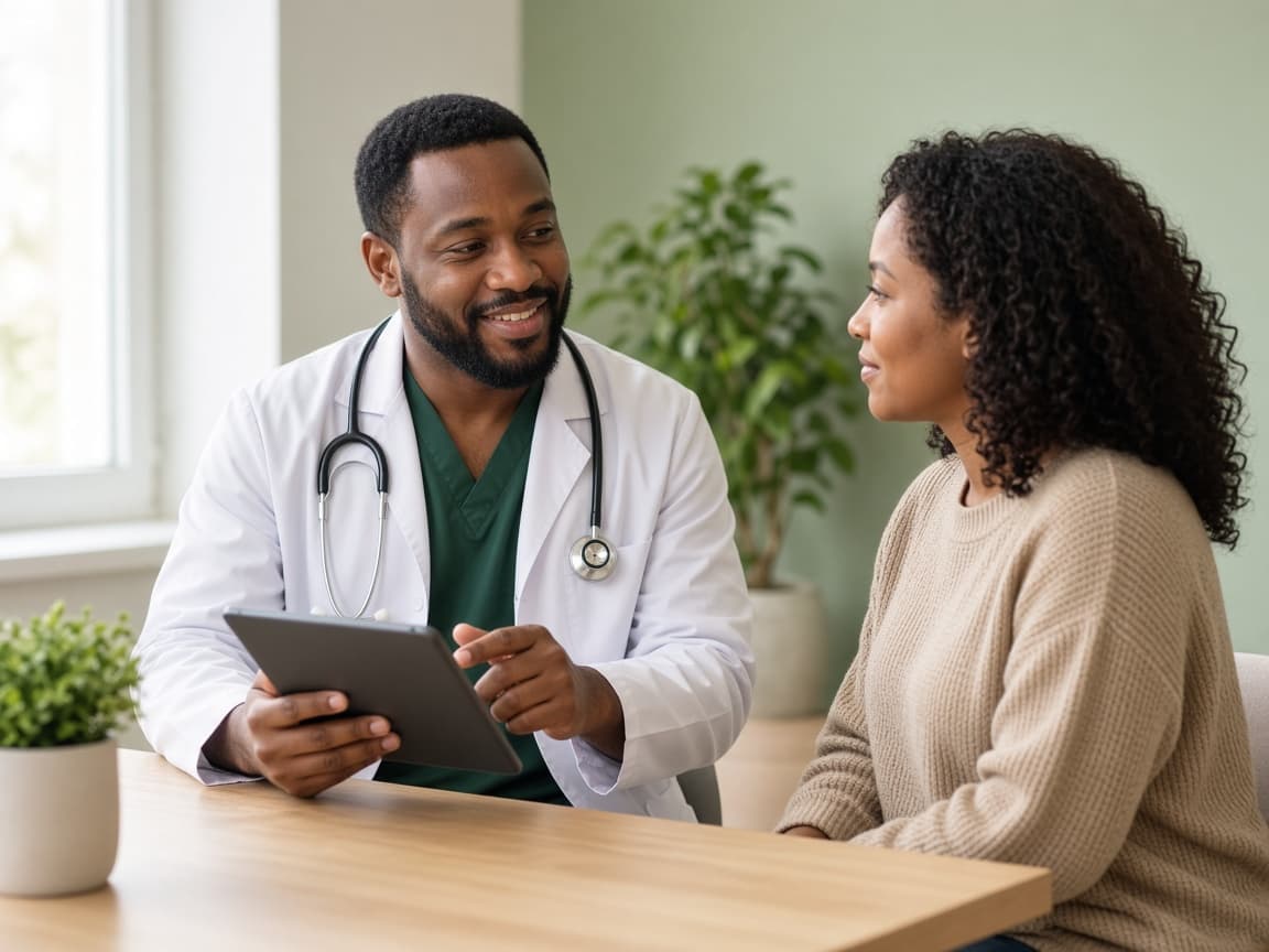 A clinician talking a patient through their consultation